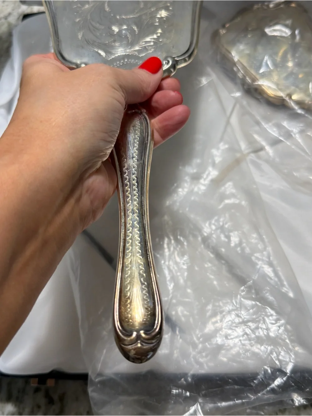 Antique Vintage Hand Mirror Set With Brush Decorative Vanity Mirror NIB
